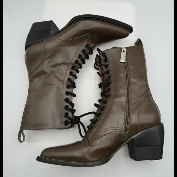 Chloe Rylee Patent Leather Heel Boots Brown Size 41 EU, 11 US - Picture 5 of 9